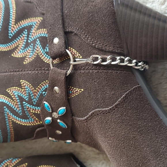 Dingo Victoria Brown Suede Leather Western Cowboy Boots Stitching Bead Size 8.5M - Picture 3 of 11